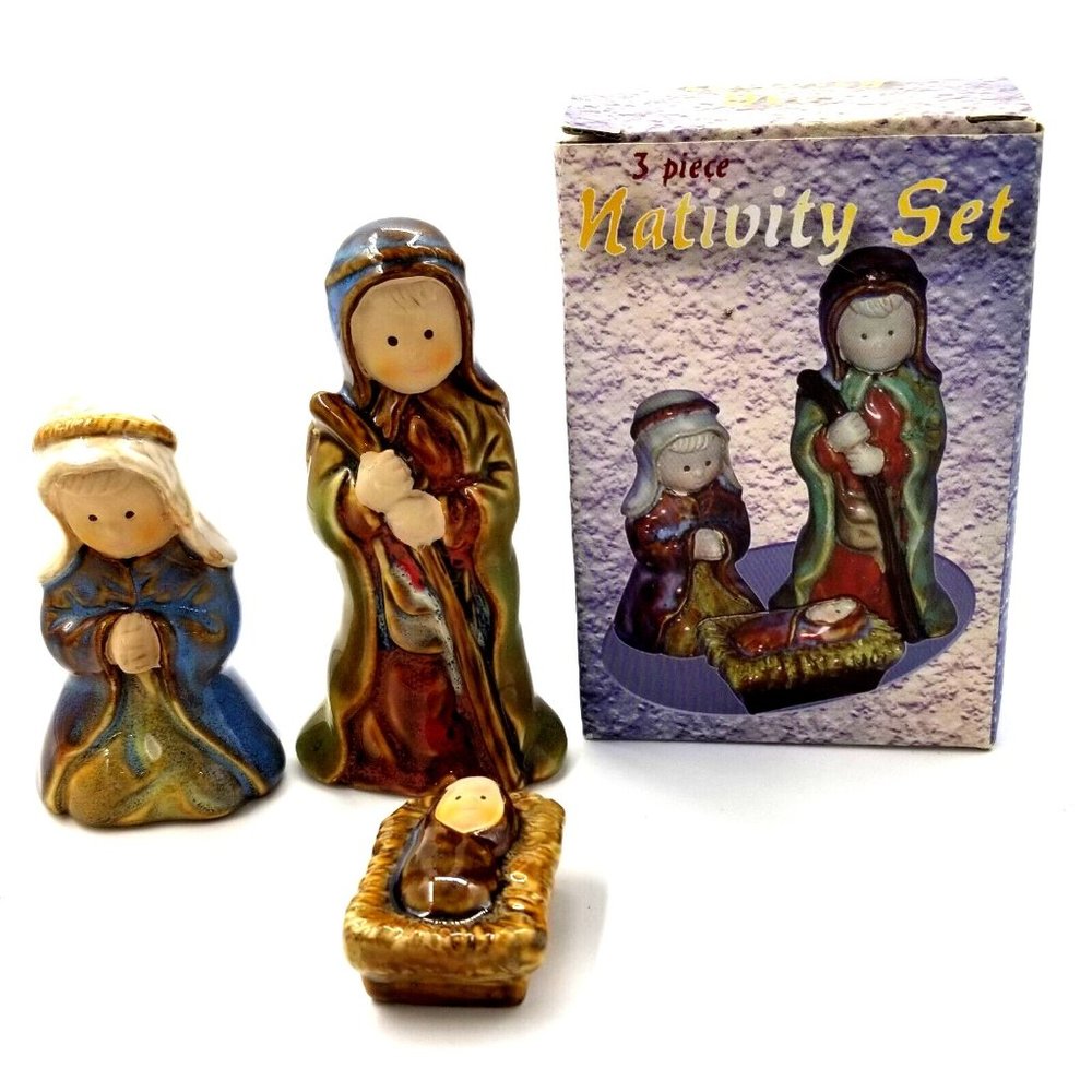 Nativity Set Ceramic 3 Piece Mary Joseph Baby Jesus
